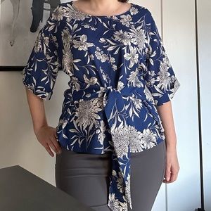 Julianne Tie Front Cuffed Sleeve Blouse